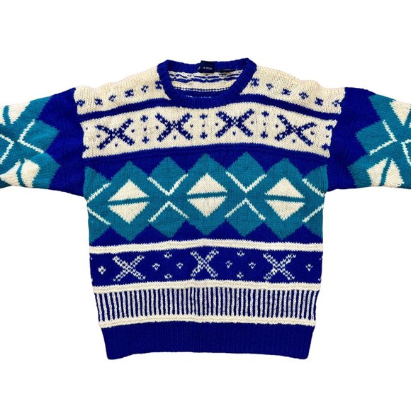 Vintage Ski Sweater, Wool Snowflake Pattern, Knit Nordic Style Pullover, Men's M - Picture 2 of 9